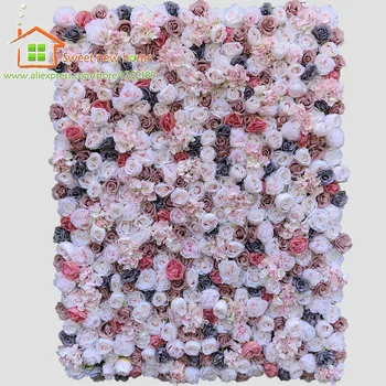 

3D Artificial Flower Wall Panels Wedding Background And Gray Pink Watermelon Red Rose Fake Flower Runner GY808
