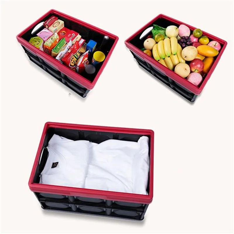 

30L Collapsible plastic storage box organizer Durable Stackable Folding Utility Crates with Lid Black Color