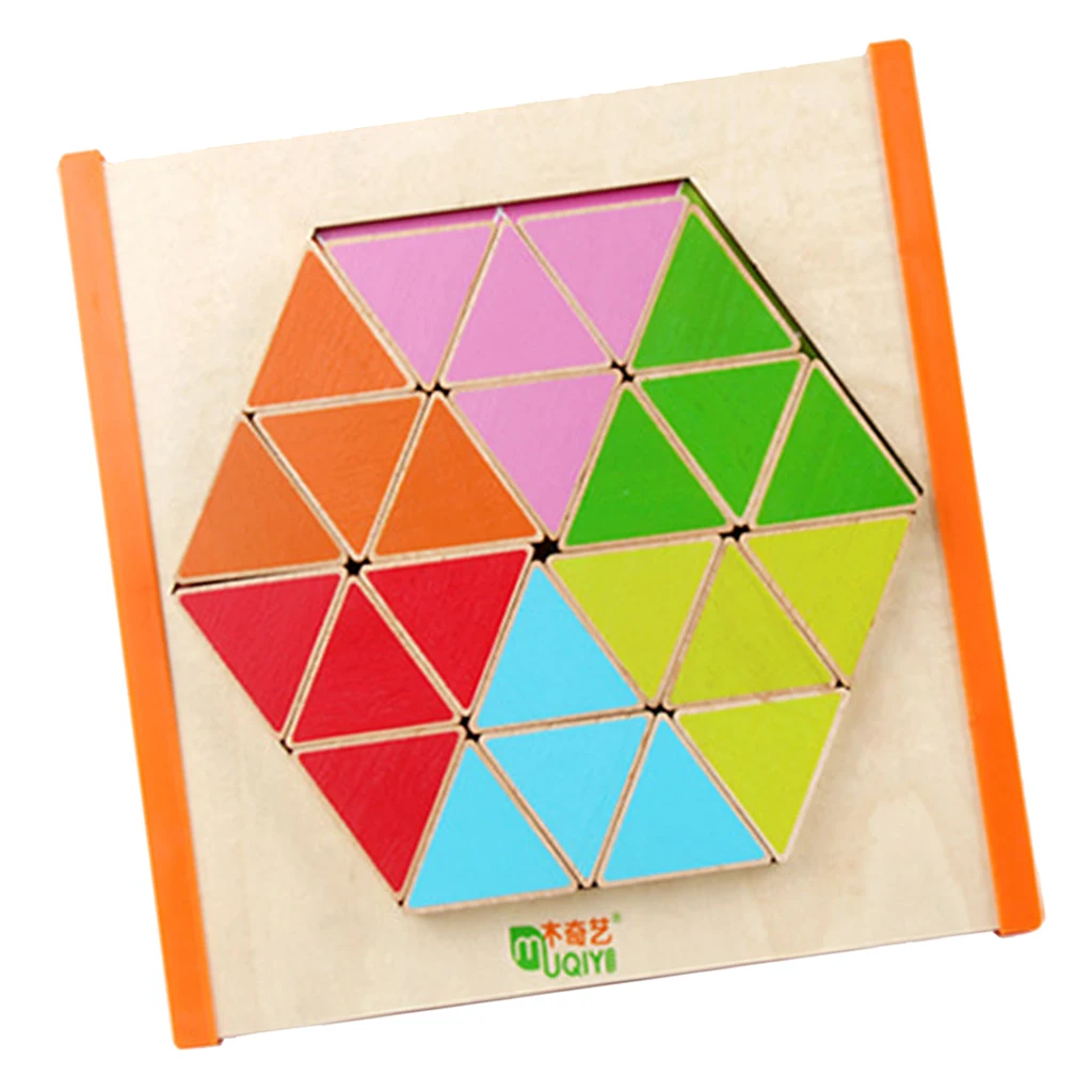 Wooden Mosaic Hexagon Jigsaw Puzzle Early Learning Kid Toys Educational Toy Geometric Shape Jigsaw Puzzle Hexagon Wood Toys