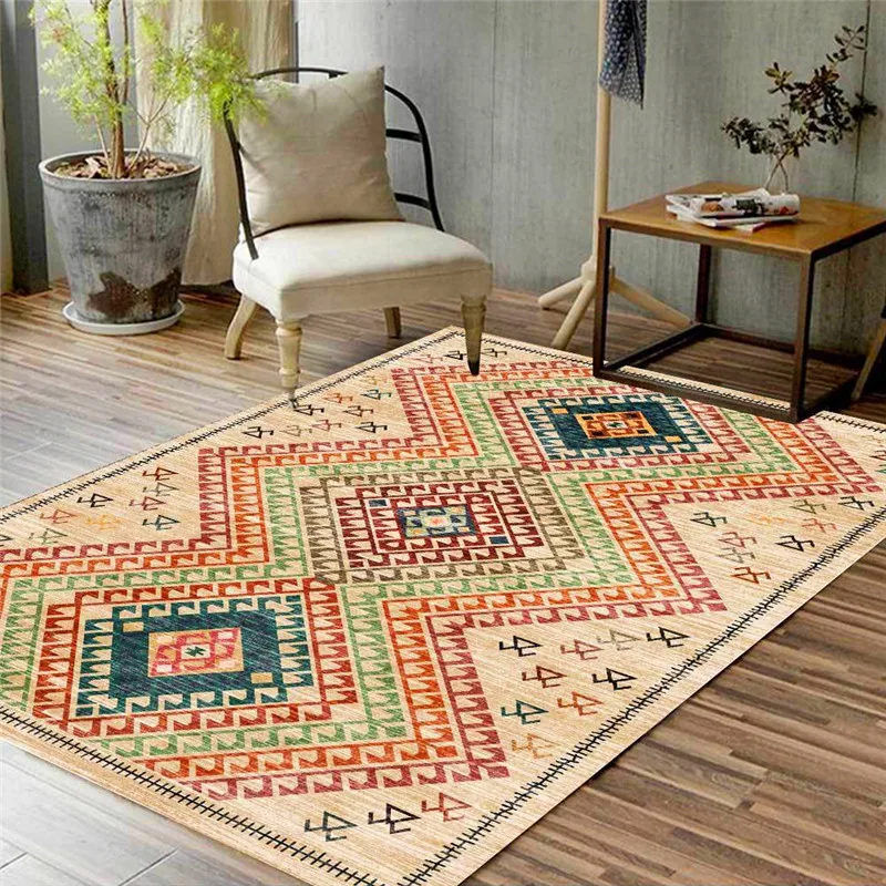 

Fashion Triangle Patterned Rug Ethnic-Style Bedroom Living Room Yellow Red Carpet Mat Kitchen Bathroom Floor Mat Bed Blanket