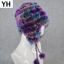 Уличная зимняя шапка с натуральным мехом, женская вязаная шапка из натурального кролика Рекс, меховые шапочки, теплая мягкая шапка, настоящий мех кролика, шапочки