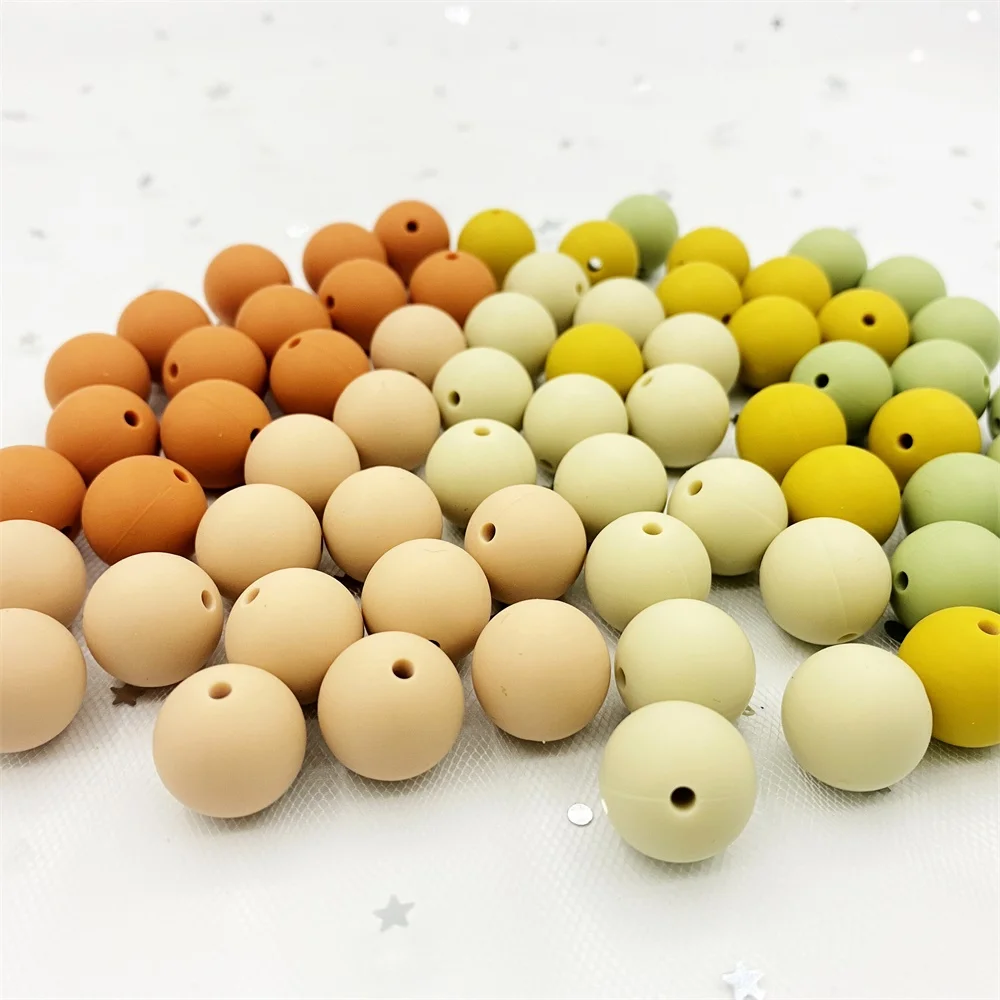 100pcs 15mm 실리콘 구슬 젖니가 남 둥근 구슬 젖꼭지 체인 DIY 완구 실리콘 Teether BPA 무료 팔찌 목걸이 아이