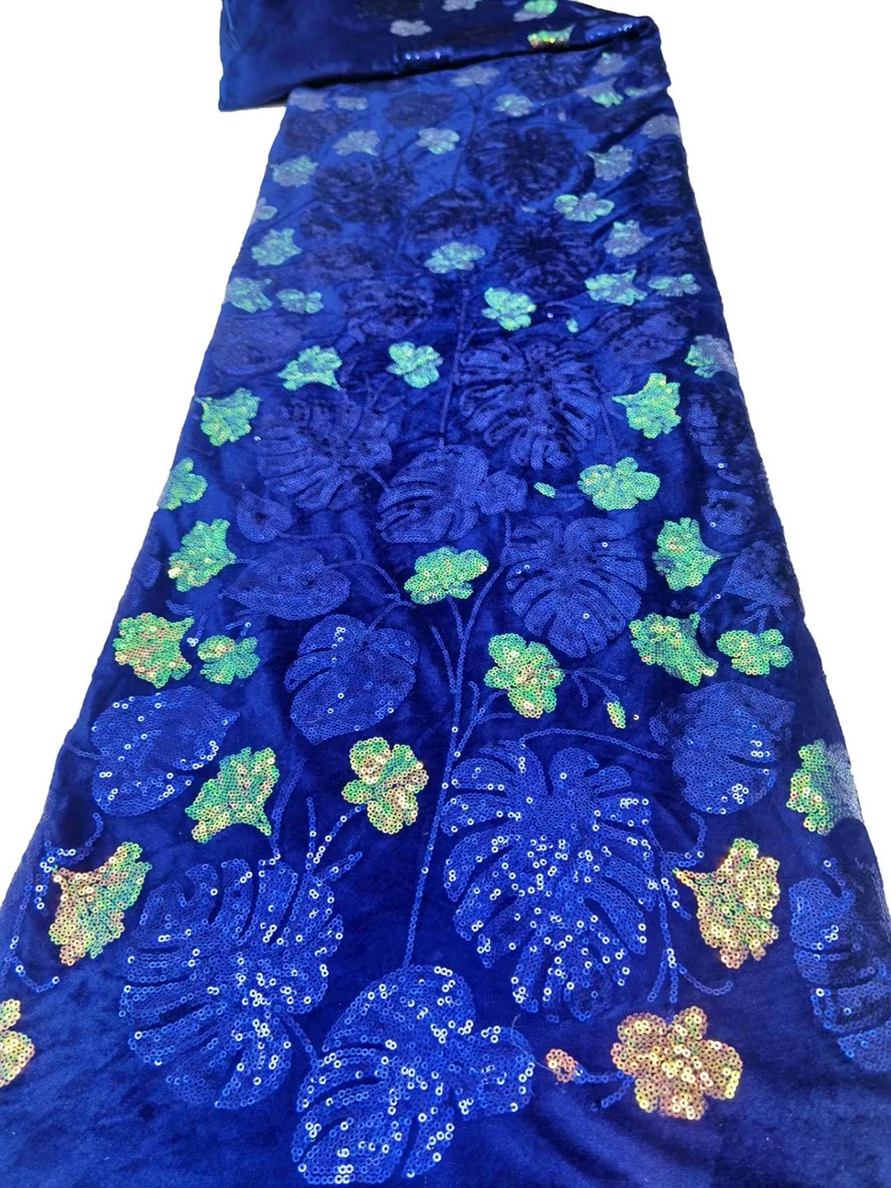 

2022 High Quality Nigerian Lace Fabric Embroidery African Lace Fabric Weaving Design Royal Blue Sequins Lace Fabric