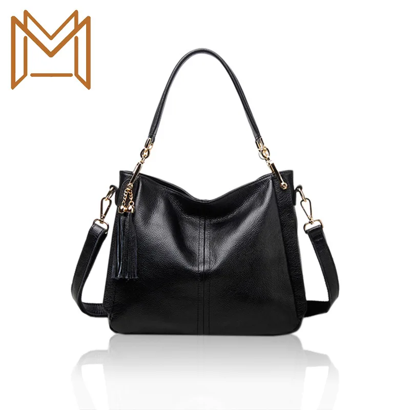 

2019 Head Layer Cowhide Single Shoulder Package Tassels Concise Genuine Leather Single Shoulder Woman Package