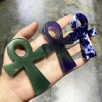 Natural Crystal Stone Anka Cross Egyptian Ankh Life Symbol Hand Carved Crafts Protection Healing Crystal  1pcs 2