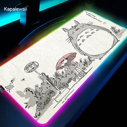Grand tapis de souris rose RGB, 900x400mm, pour ordinateur Gamer, LED, dessin animé, Totoro, pour bureau, PC, XXL 