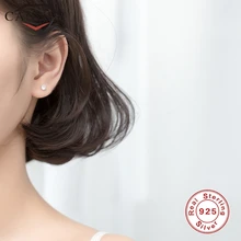 Настоящее 925 пробы, серебряные серьги-гвоздики с прозрачными фианитами для женщин, маленькие Мини корейские серьги для девушек, вечерние серебряные ювелирные изделия