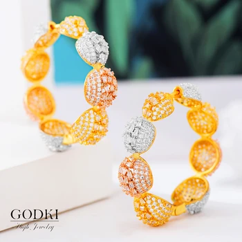 

GODKI Luxury Disco Ball Statement Big Hoop Earrings For Women Wedding Cubic Zircon DUBAI Bridal Square Circle Hoop Earrings 2019
