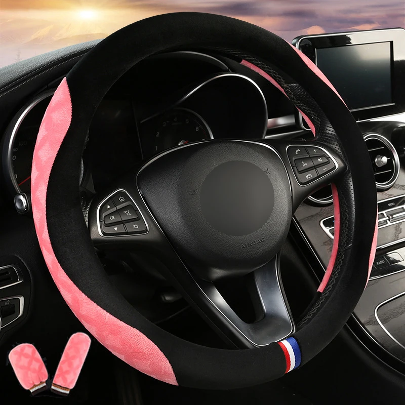 Чехол рулевого колеса автомобиля 6 цветов 3 шт./компл. ручной тормоз Шестерни переключения крышка Volant Оплетка на руль авто аксессуары - Название цвета: Pink