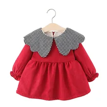 Вельветовое платье в клетку с воротником для девочек; зимняя детская одежда из бархата; детская одежда;