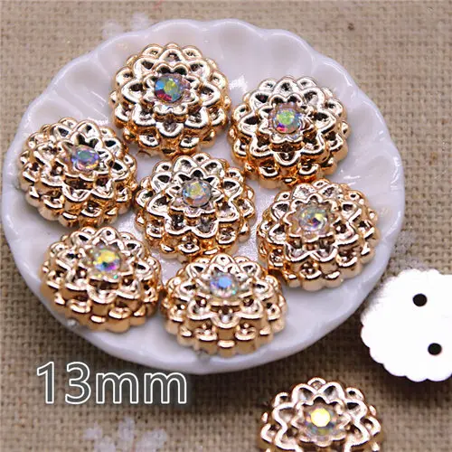 golden 50pcs 50 шт. 13 мм Стразы с круглым цветком золотистого цвета, пуговицы для дома и сада, кабошон для скрапбукинга, аксессуары для одежды - Цвет: golden 50pcs