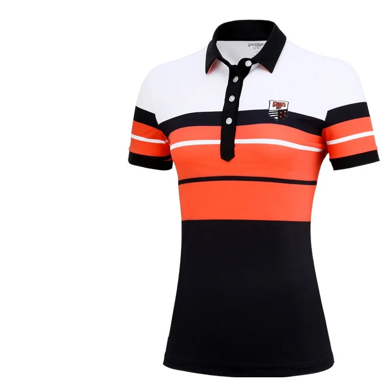 PGM Golf Apparel женский спортивный костюм Весна Лето короткий рукав женская одежда+ брюки полосатая молочная шелковая футболка - Цвет: Golf Shirt