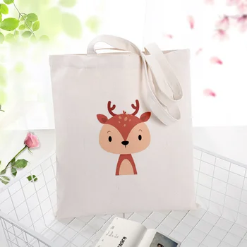 

Canvas Tote Bag Cute Animals Pattern Handbag Daily Use Text DIY Custom Print Logo Eco Reusable Recycle Shopping Bag