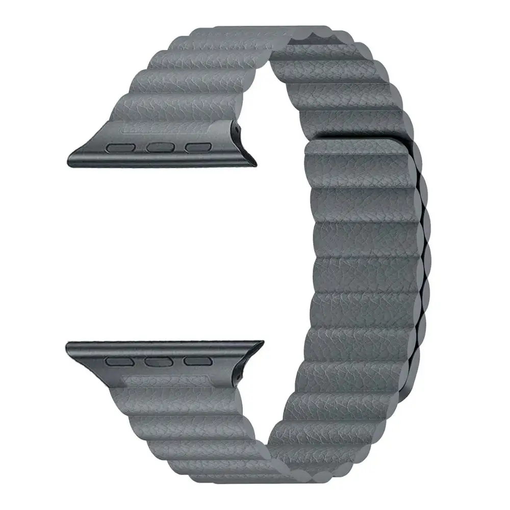 Gray Ремешок из натуральной кожи для Apple Watch 38 мм 40 мм 42 мм 44 мм ремешок для iwatch серии 4 3 2 1 Регулируемый магнитный браслет на запястье - Цвет ремешка: Gray