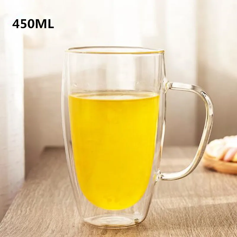 Double Wall Insulated Glass Coffee Glass Mug Tea Cup With Handle  150/250/350/450