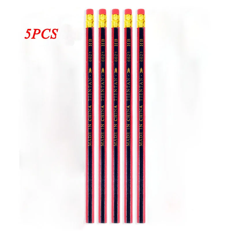 EZONE 5 шт. с изображением желтой деревянной ручкой HB карандаш обычный карандаш студент письменный стол/карандаш для рисования скетчей с ластиком карандаш расширитель - Цвет: Red 5PCS