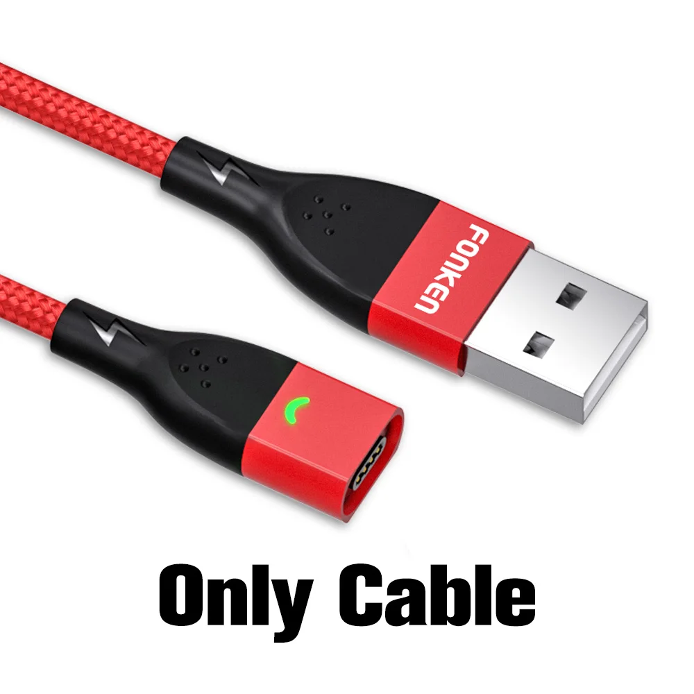 Магнитный кабель Micro USB FONKEN, магнитный кабель type C, кабели для зарядки телефонов для iPhone, samsung, huawei, Xiaomi, быстрая зарядка, 1 м, 2 м - Цвет: Red Cable no Plug