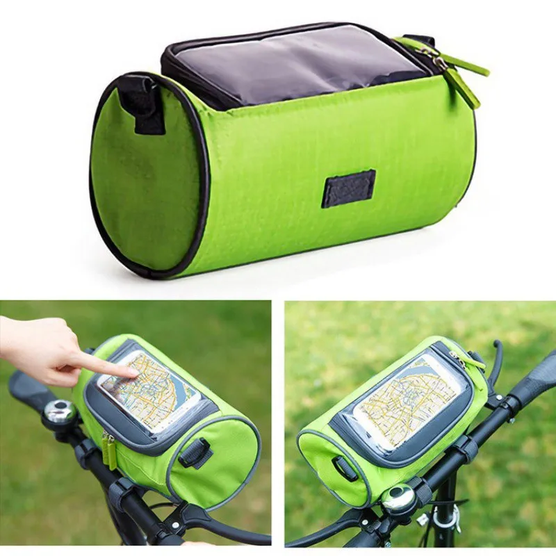 

Bicycle Handlebar Phone Bags Front Tube Oxford Fabric Transparent PVC Portable Waterproof Touch Screen For Map Mobile Cell Phone