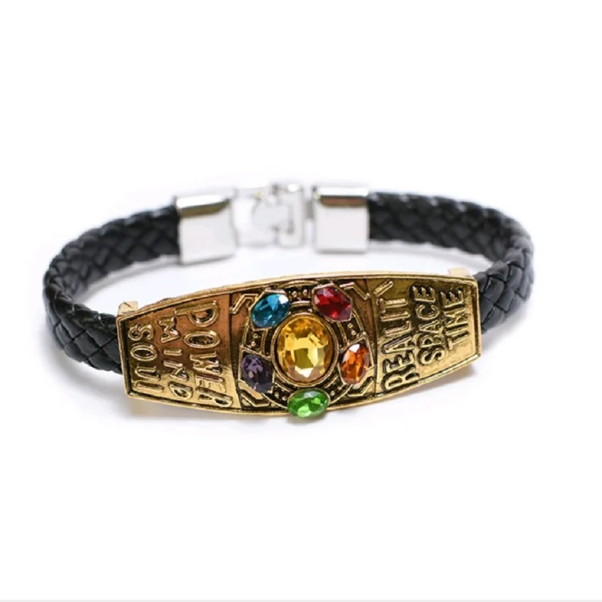 style2 Marvel Фильм Мстители Бесконечность войны браслеты бесконечность танос кристалл магнит кожаный плетеный браслет-цепочка мужские ювелирные изделия - Окраска металла: style2