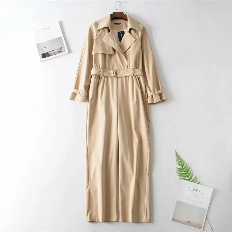 GypsyLady Khaki vintage Jumpsuits Autumn Long Sleeve Belted Jumpsuit Women Twill Romber Pocket Runway Jumpsuit Overall