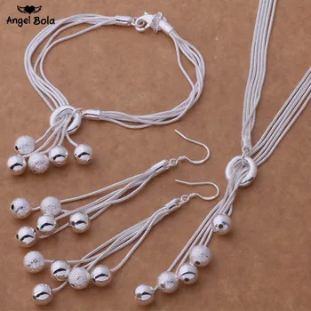 

New Hot High Quality Wedding 925 Silver Jewelry Elegant Cute Women Classic Necklace Bracelet Earrings Jewelry Set