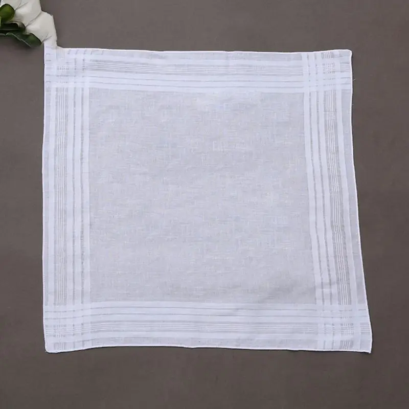  12Pcs 40x40cm Men Women Cotton Handkerchiefs Pure Hankies Jacquard Striped Pocket Square Towel DIY 