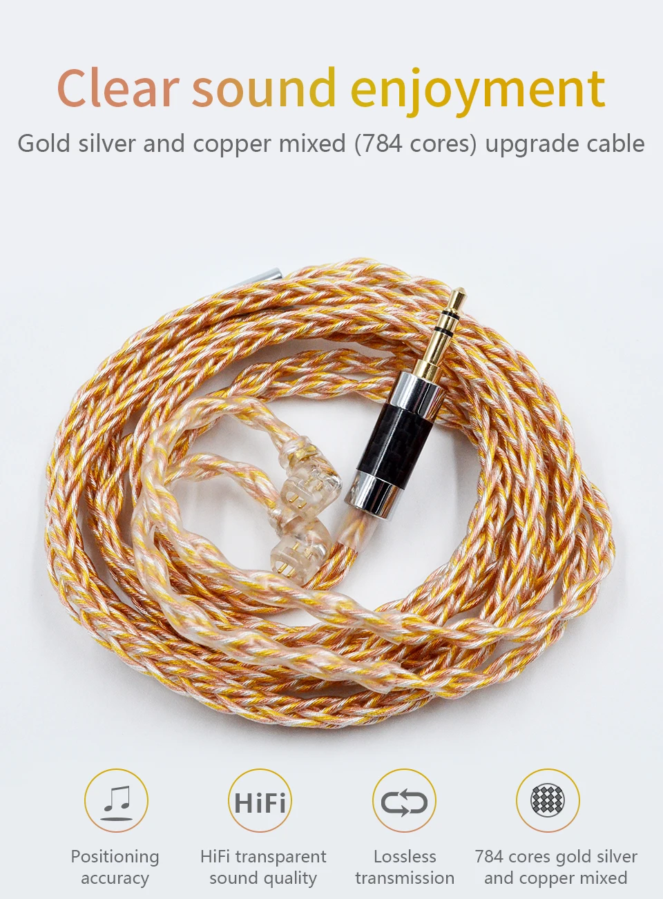 KZ Upgrade Cable 8 Core Silver Plated Blue Hybrid 784 Cores OFC