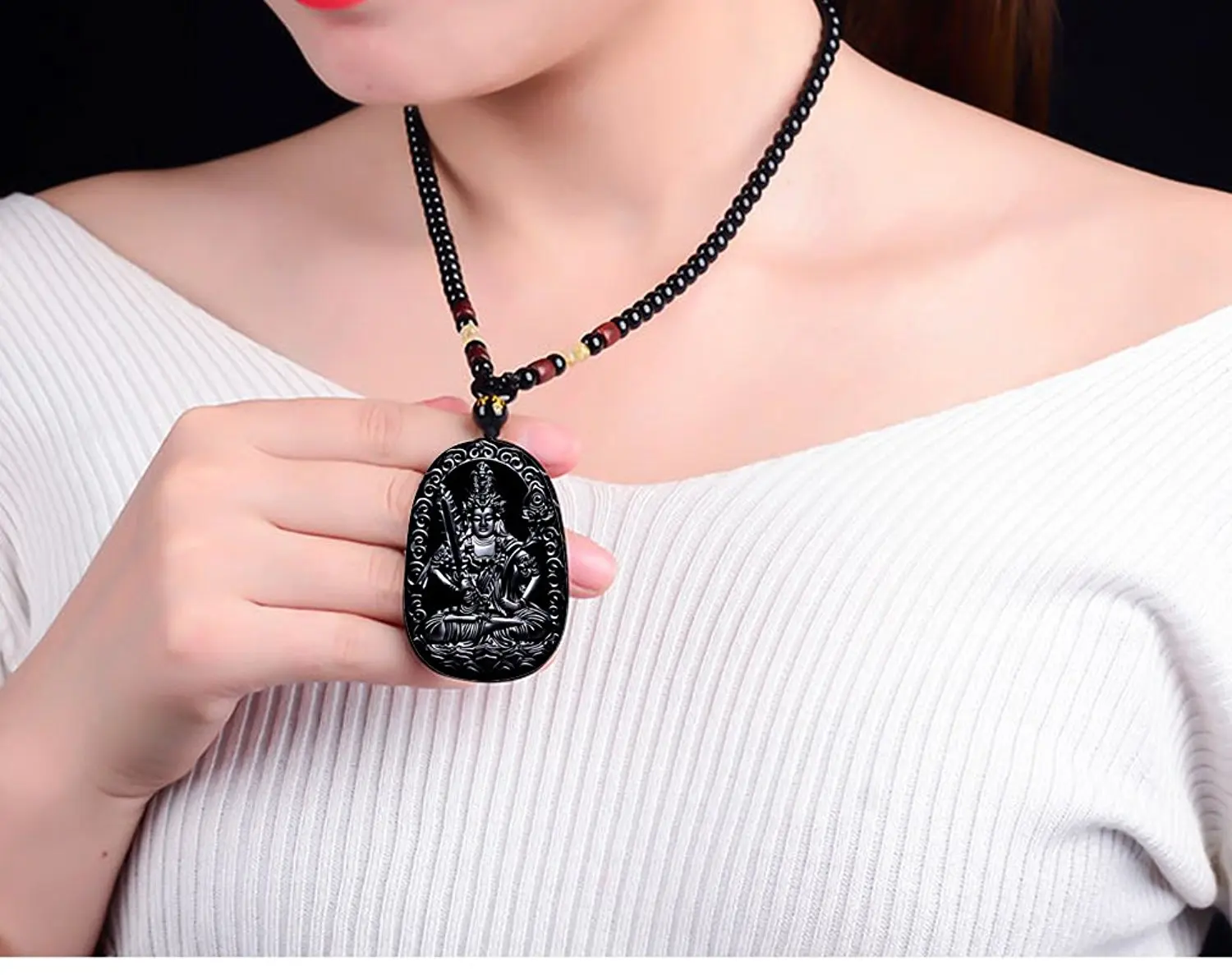 LETSFUN Fine Jewelry натуральный обсидиан Akasagarbha кулон мужские и женские модели ожерелье кулон