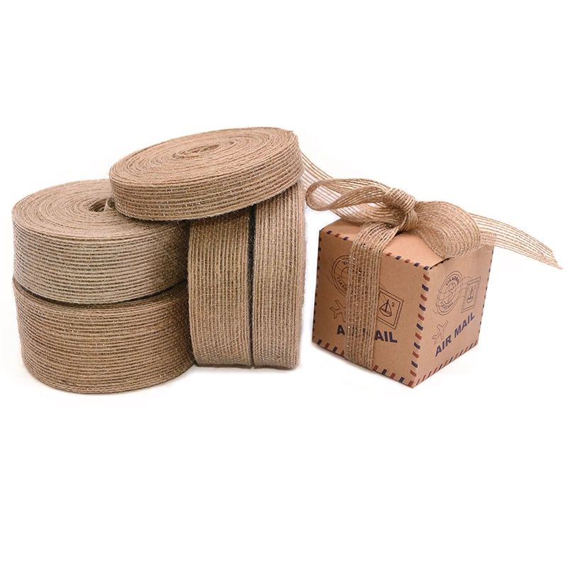 10M/roll 15-38mm Natural Jute Burlap Ribbon Hemp Ribbon Material Wedding Party Home DIY Gift Box Wrapping Belt Decoration Crafts