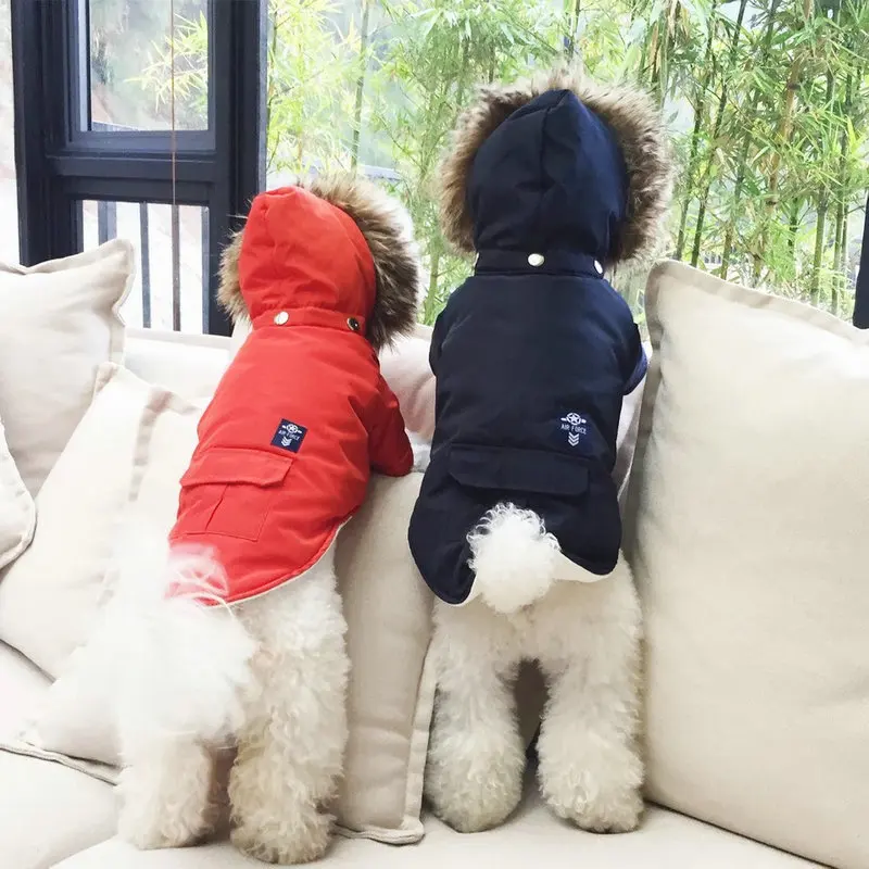 Одежда для собак; сезон осень-зима; утепленный хлопковый комбинезон с капюшоном для собак; пальто для щенков; теплый пуховик для маленьких и средних собак
