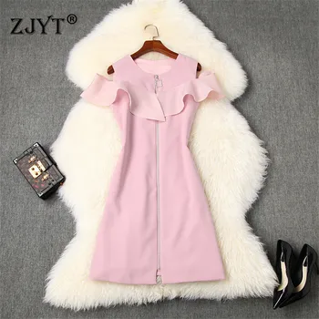 

Sweet Casual Dress Women 2020 New Summer Clothes Fashion Designers Off The Shoulder Ruffles Patchwork Solid Simple Dresses