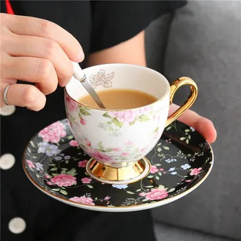 

European Style Ceramic Coffee Milk Tea Cup Mug Saucer Drinkware With Dish Spoon Set
