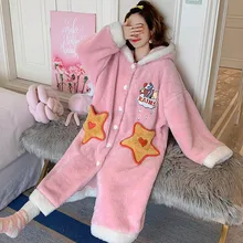 Зимняя женская пижама, милая теплая Пижама с капюшоном, домашняя одежда с длинными рукавами, бархатная Свободная Женская пижама большого размера