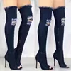 2022 Hot Fashion Women Boots High Heels Spring Autumn Peep Toe Over The Knee Boots Tight High Stiletto Jeans Boots ► Photo 2/6