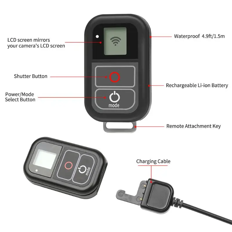 

Smart Wireless WiFi Remote Control Waterproof Wear-resistant for GoPro Hero 7 6 5 4 3+ 3 Action Camera D08A