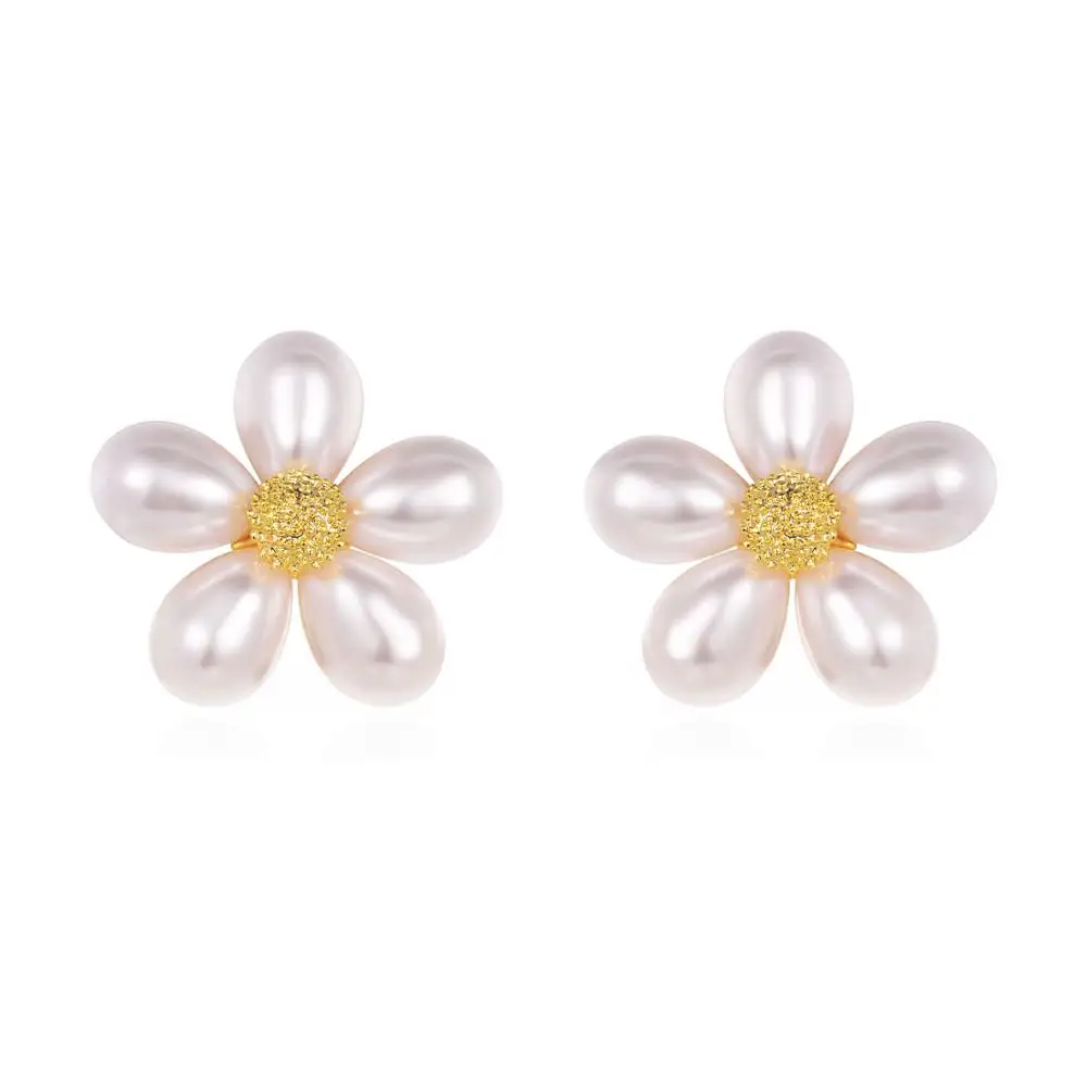 Милые жемчужные серьги с ромашками для женщин, интимная бусина, цветочные серьги, ювелирные изделия для ушей, роскошные медные серьги для ушей, серьги-гвоздики