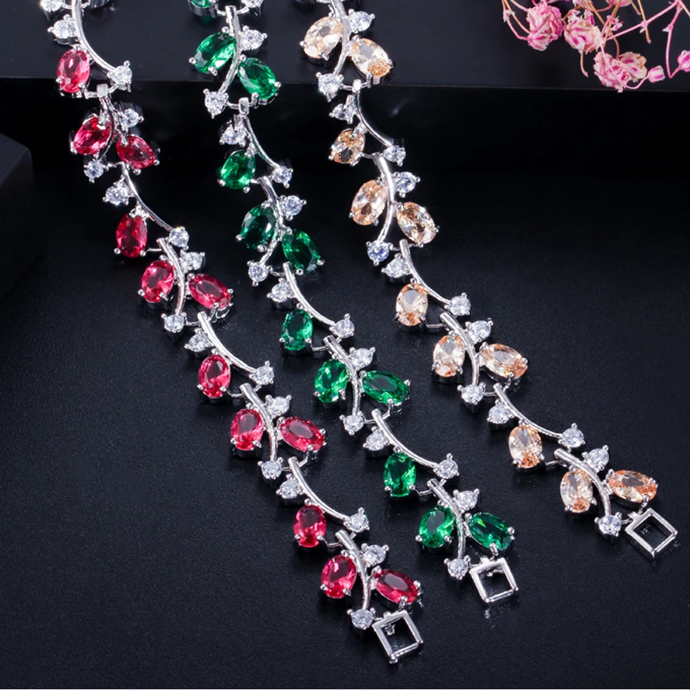 Браслет Свадебный из серебра 925 пробы с фианитами и листьями|gifts for bridesmaids|wedding