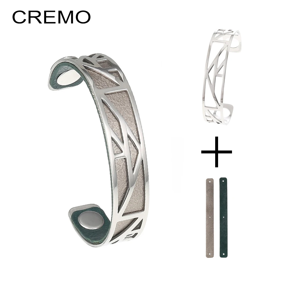 

Cremo Egypt Arm Cuff Bracelets & Bangles Women Manchette Femme Interchangeable Reversible Leather Stainless Steel Bracelet