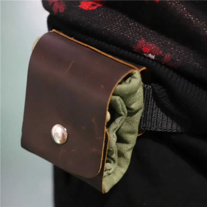 PU 가죽 캔버스 Bushcraft 가방 캔버스 하이킹을위한 채집 주머니, 야외 캠핑을위한 Drawstring이있는 버클 의무 도구 주머니