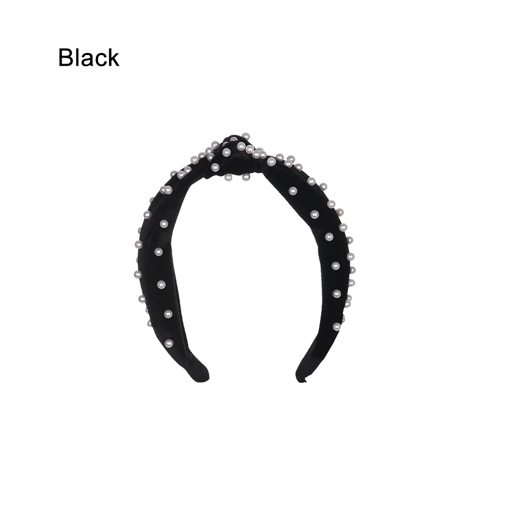 black 1 шт новая мода широкая боковая повязка с бантом женская жемчужная завязанная повязка на волосы головные уборы под макияж цельная повязка для волос обруч для волос аксессуары для волос - Цвет: black