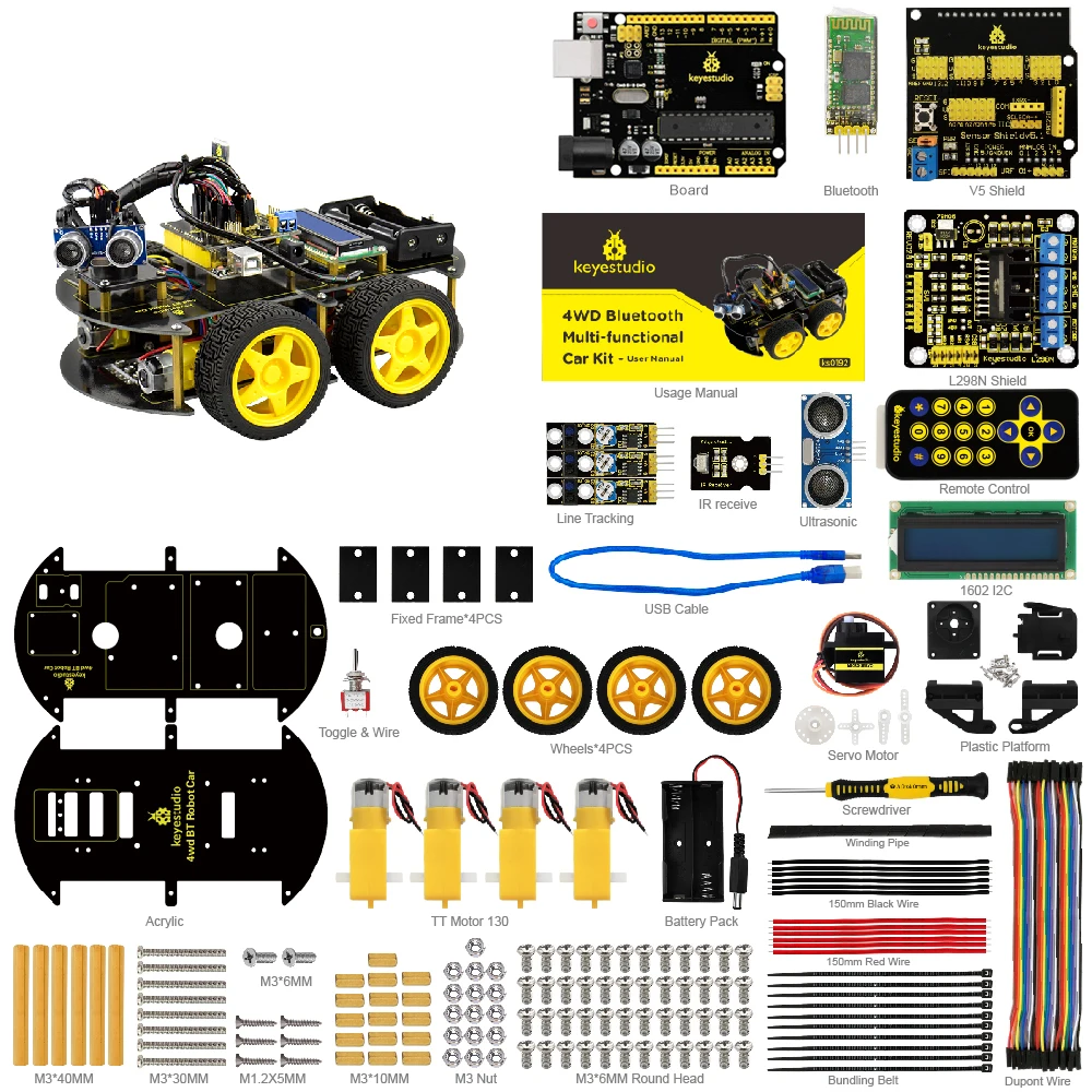 Keyestudio 4WD Bluetooth Многофункциональный Умный Автомобиль DIY для Arduino робот образование