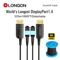 LONGON 333M 8K DP1.4 Displayport Cable PureGOF Optical Fiber For RTX3080 3090 4K 144Hz 240Hz 480Hz Monitor 10m 15m 20m 100m