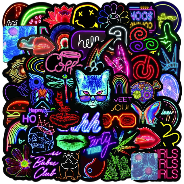 10/30/50/100PCS Cartoon Neon Light Graffiti Stickers Laptop Luggage  Motorcycle Phone Cool Waterproof Decals Toy Sticker For Kids