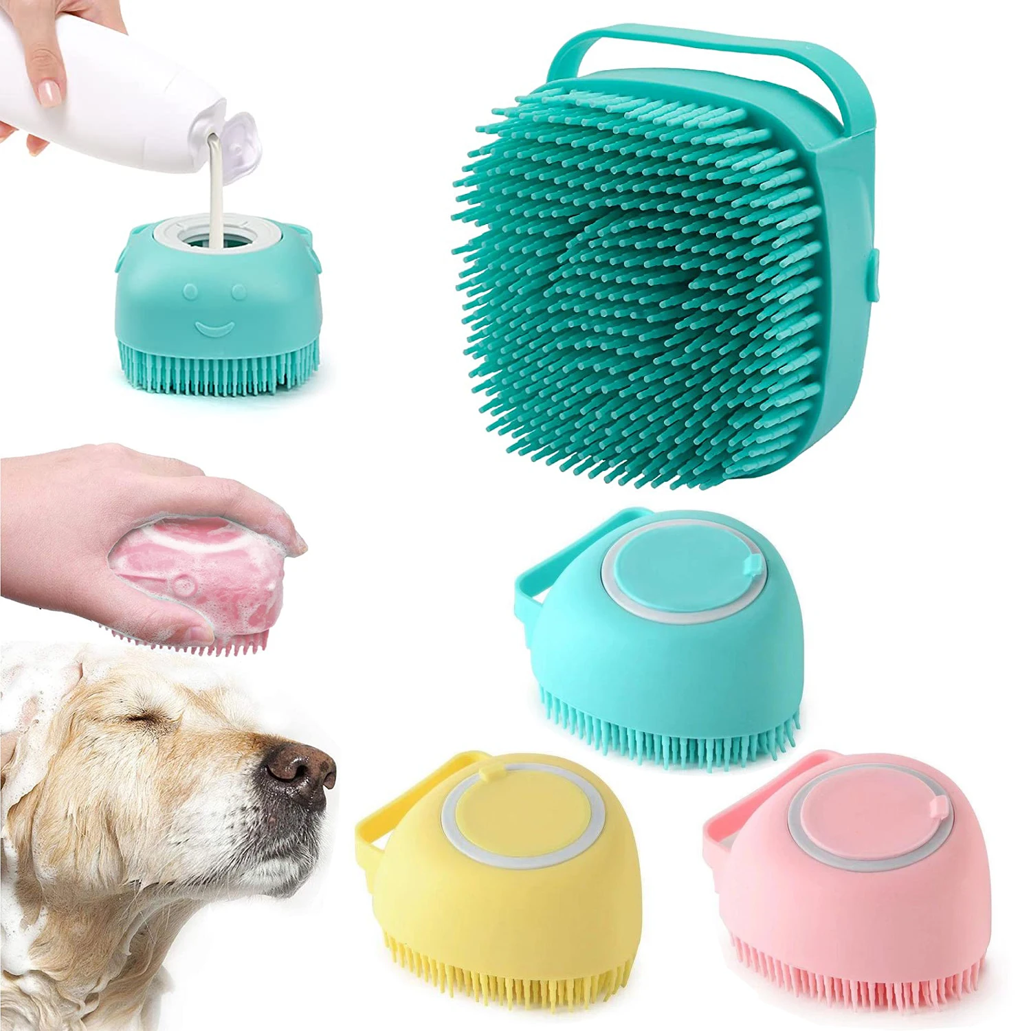 Pet Dog Bath Massage Brush Comb Bathroom Shower Grooming Shampoo