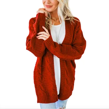 

Lugentolo Women Sweater Autumn and Winter New Twist Cardigan Solid Color Long Thick Sweater 7 Colors Large Size(S-3XL)