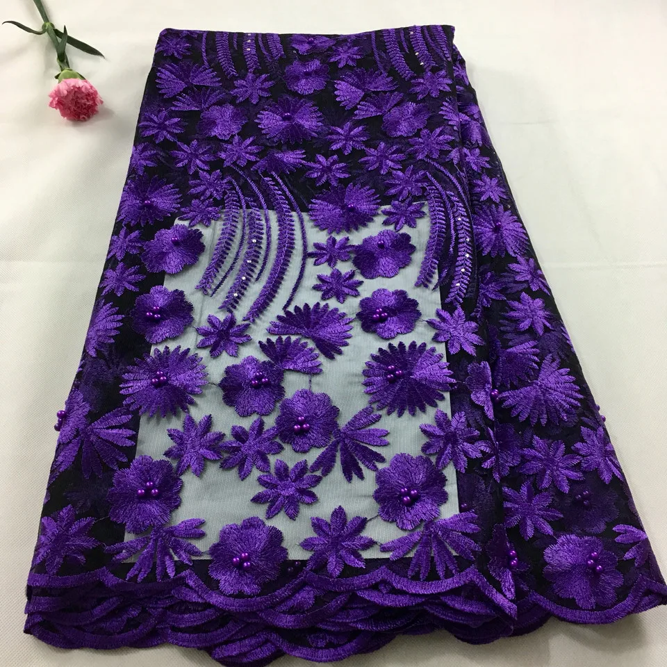 2020 фиолетовая французская кружевная ткань с бусинами и камнями