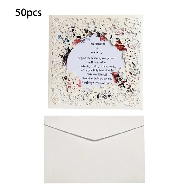  50pcs Wedding Invitation Cards Kits with Envelopes Laser Cut Birthday Greeting Card Wedding Decorat - 4000389132663