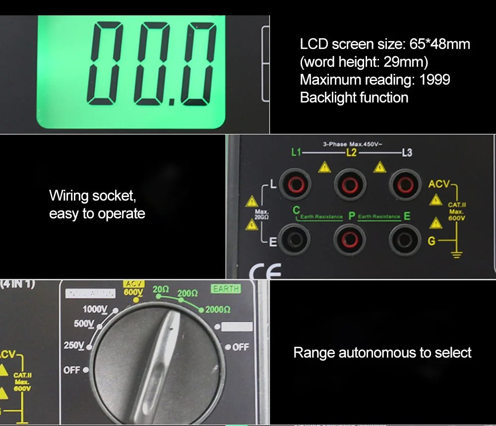 DUOYI DY5500 4 в 1 Цифровой Многофункциональный тестер сопротивления мультиметр изоляция вольтметр заземления измерительный индикатор фазы