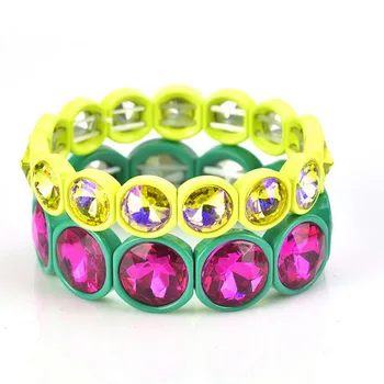 

2019 New 12 Color Mixed Bohemian Enamel Stretch Tile Bead Cuff Bracelet Painting Big Crystal Elastic Bracelet Bangle for Women