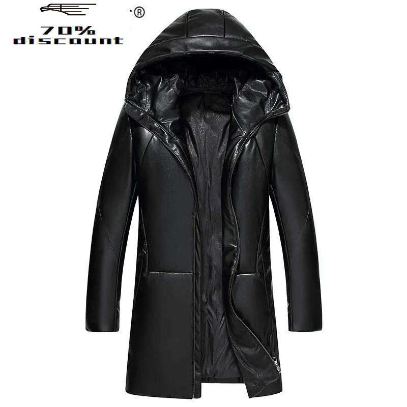 

Mens Leather Jacket Men Winter Warm Hooded Down Jacket Male Second Layer Sheepskin Coat Leather Jackets F2026 LWL2086